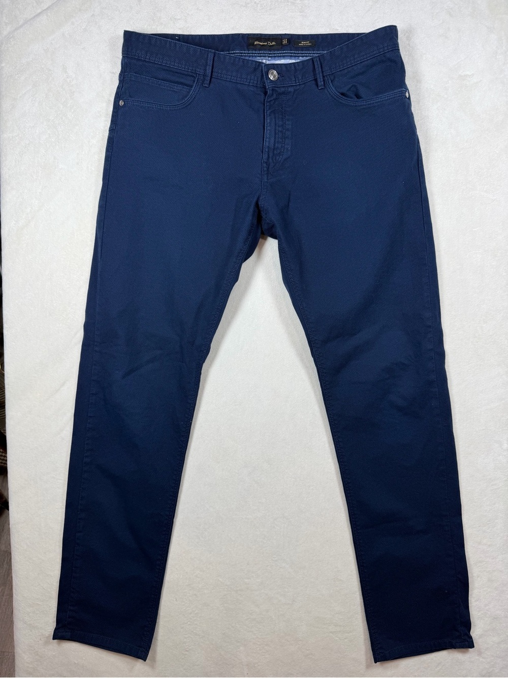 Massimo Dutti 34W 33L Slim Straight Jeans in Navy Textured Lux Designer Style